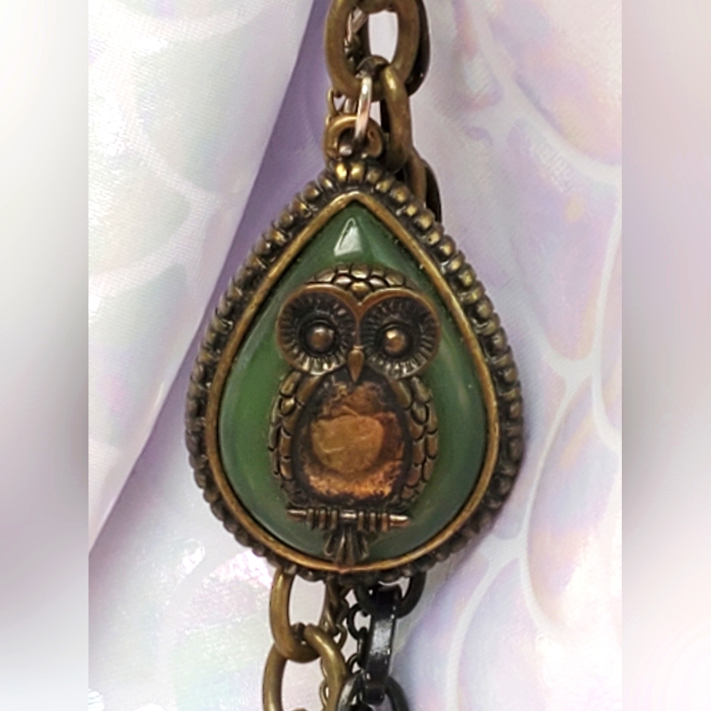 Owl Pendant Multistrand Chainlink Costume Necklace Modern